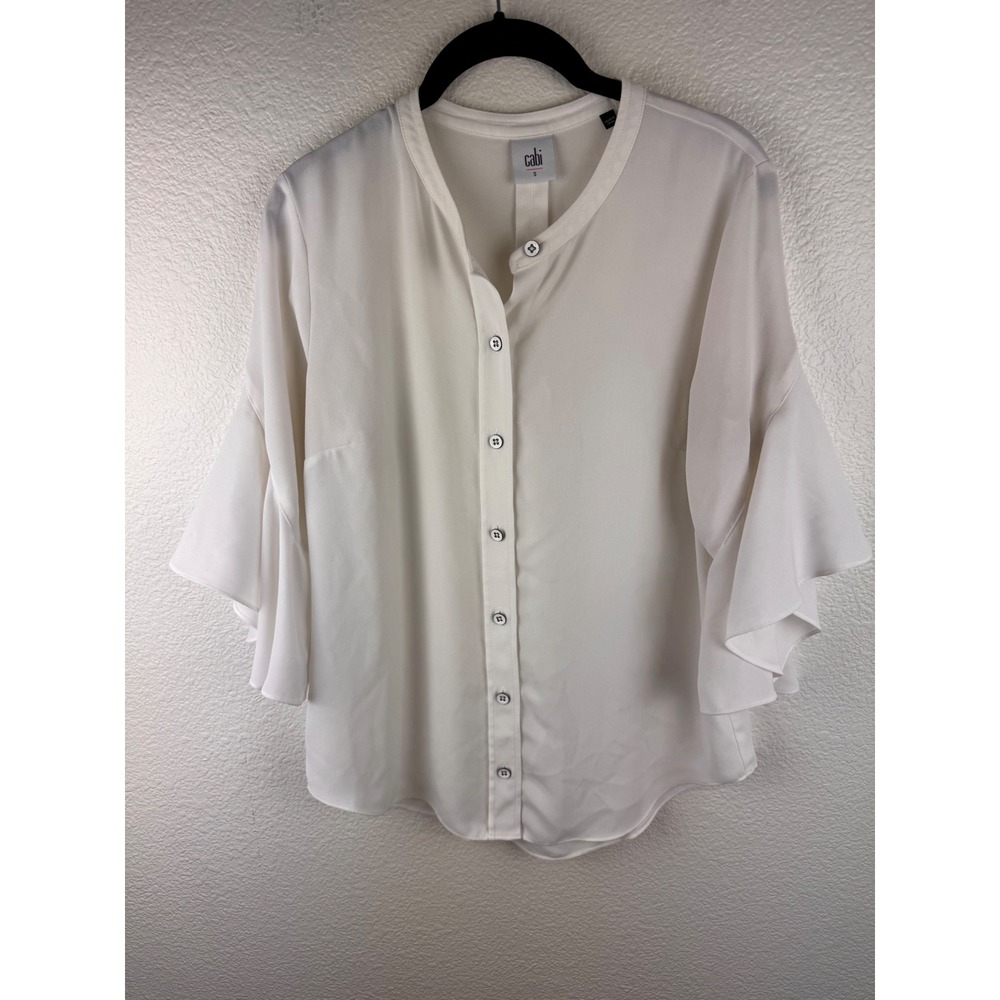 Cabi Cream white Top‎ Small Ruffle Sleeve Button Front Romantic Coquette